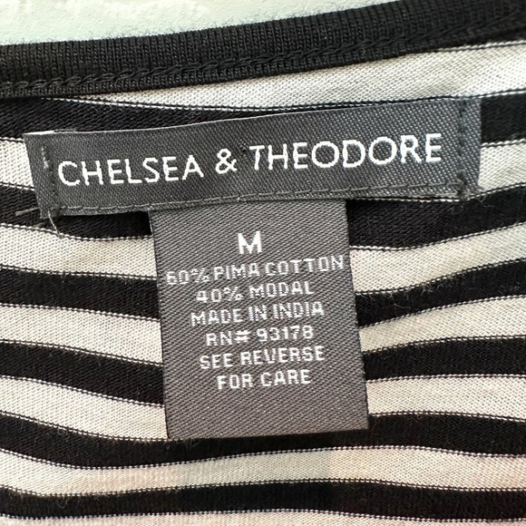 CHELSEA & THEODORE | Black and White Stripe Knit Basic Midi Dress | Medium - Picture 5 of 6